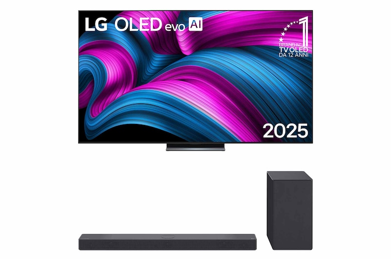 Vista frontale di Offerta Kit Esclusivo: TV 83 pollici LG OLED evo AI C5 4K + Soundbar SC9S | 3.1.3 canali, 400W OLED83C5E.SC9S