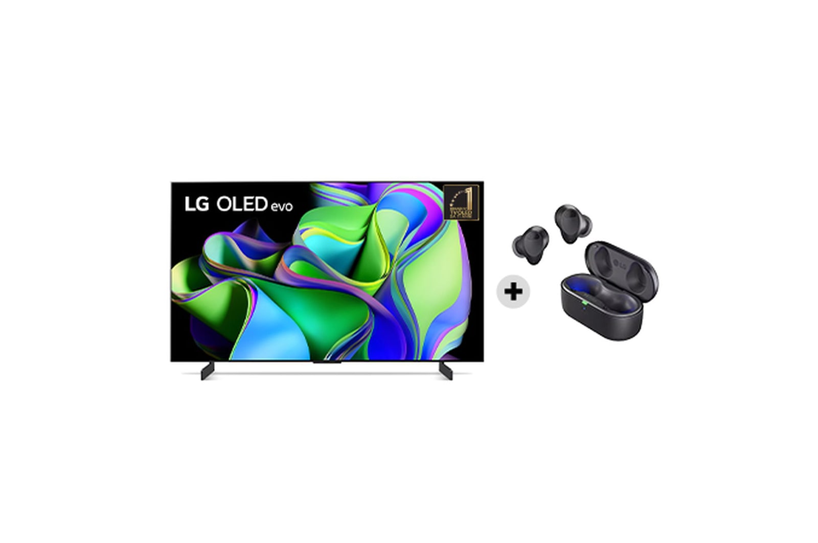 Immagine del TV OLED evo serie C3 e degli auricolari TONE Free T90S