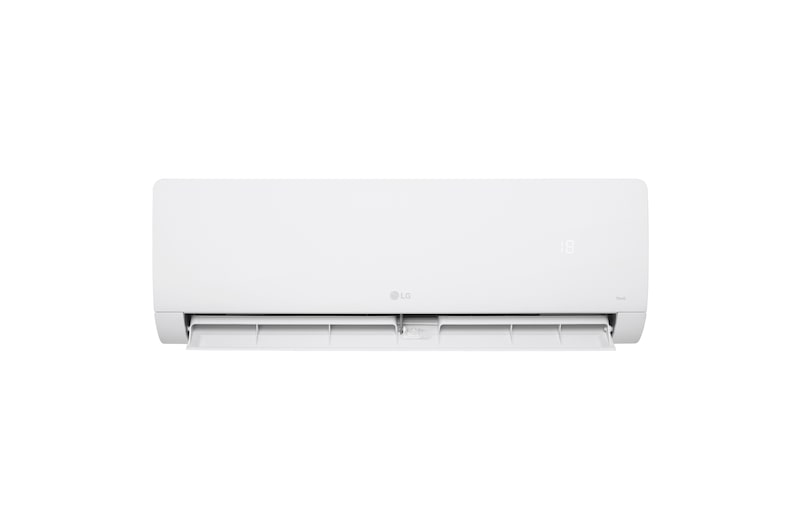 Vista frontale del condizionatore LG Libero Monosplit con aletta inferiore aperta.