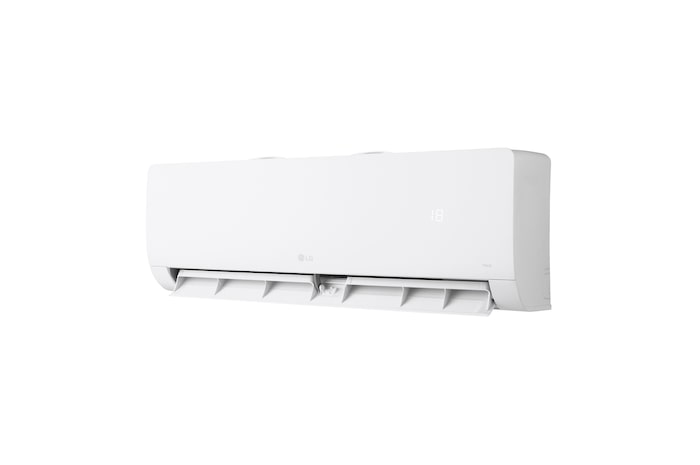 Vista laterale sinistra del condizionatore LG Libero Monosplit con aletta inferiore aperta.