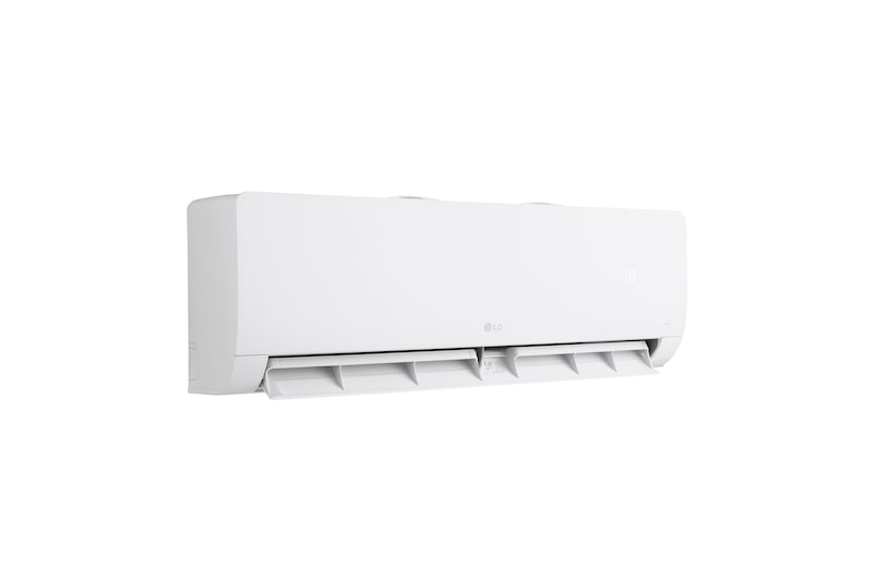 Vista laterale destra del condizionatore LG Libero Monosplit con aletta inferiore aperta.