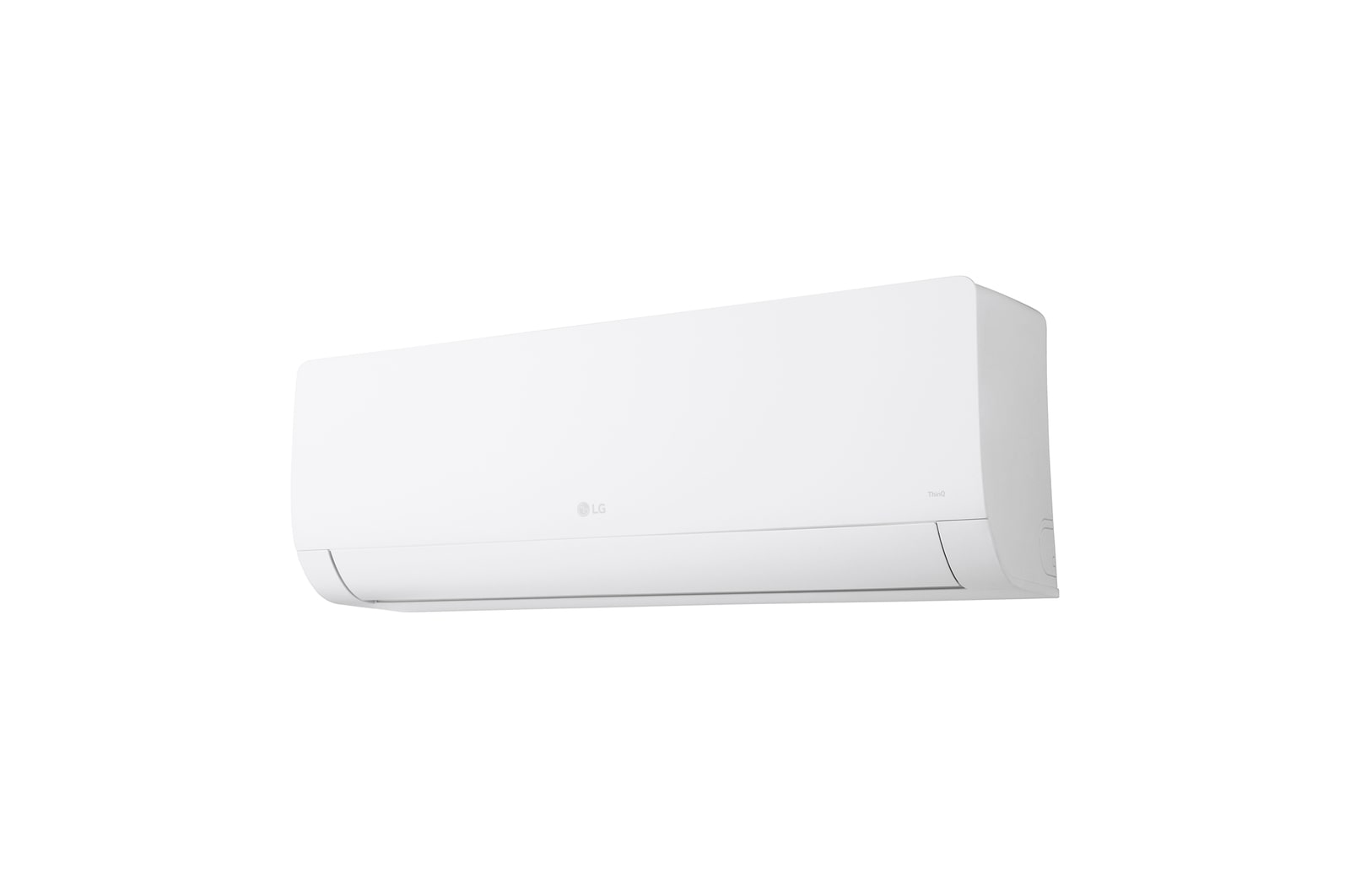 Vista frontale a bassa angolazione da sinistra del condizionatore LG Libero Monosplit.