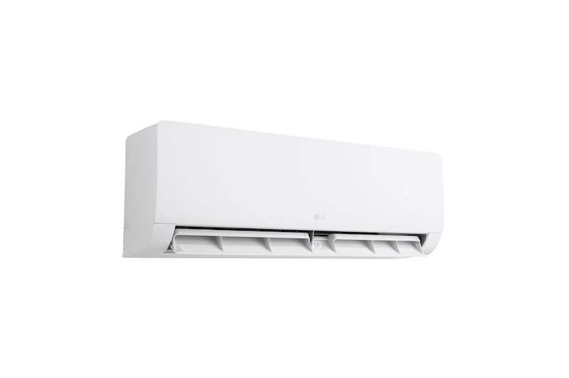 Vista laterale destra del condizionatore LG Libero Monosplit con aletta inferiore aperta.