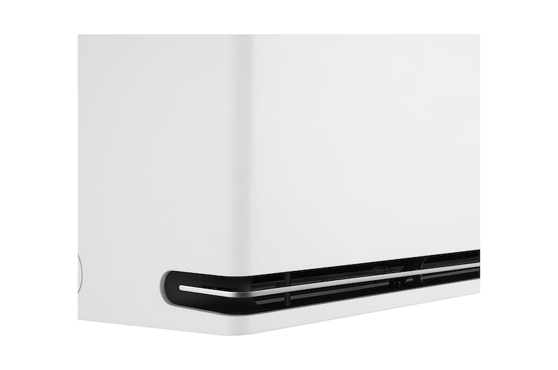 Close-up side view of LG ai air conditioner highlighting its vent details
