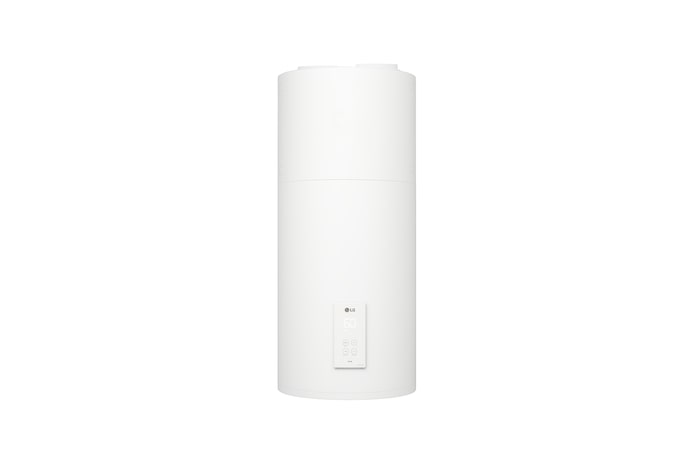 Immagine frontale del prodotto scaldacqua a pompa di calore LG WH10ESF0.HA di un bianco essenziale e montabile a parete.