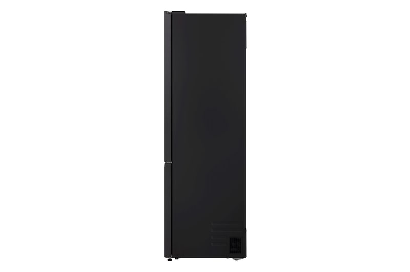 Vista laterale del frigorifero LG GBBS312BEV in colore nero, che mostra il profilo e la profondità dell’elettrodomestico.