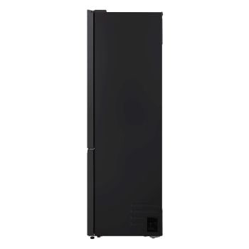 Vista laterale del frigorifero LG GBBS312BEV in colore nero, che mostra il profilo e la profondità dell’elettrodomestico.