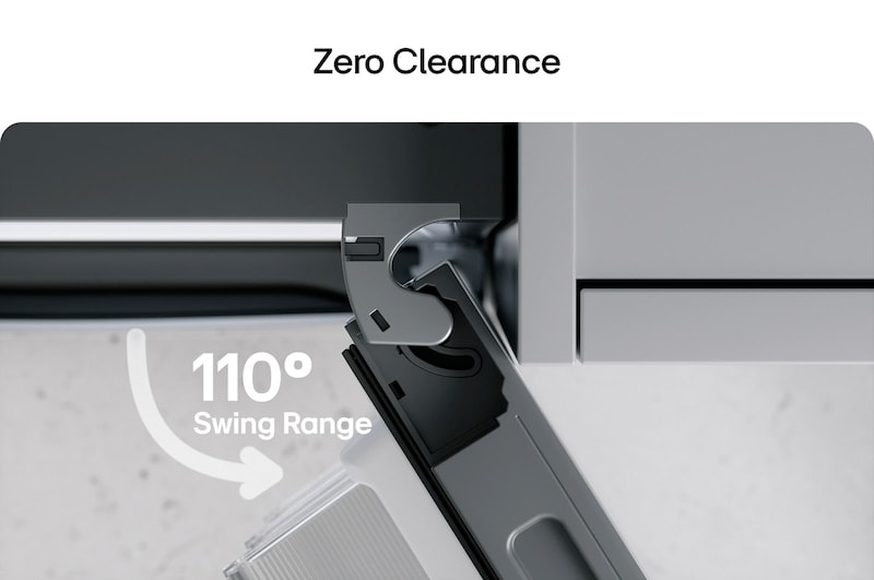 Vista dall’alto del frigorifero combinato LG (gbbs726cpy) con il frigorifero nero opaco sulla sinistra e la parete dell’armadio sulla destra.