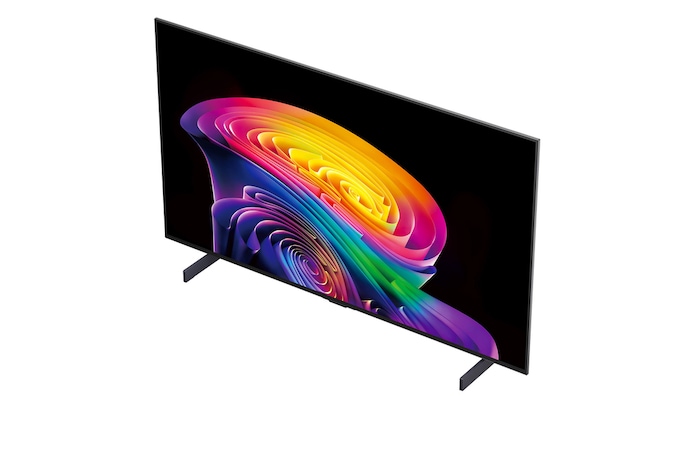 LG OLED evo AI C6 shows a split-screen planet-and-stars scene, comparing an anti-glare matte display with its Perfect Black & Perfect Color display for clearer picture quality in any light, supported by UL certification and Intertek certifications for color volume and color fidelity.