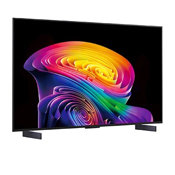The front view of the LG OLED evo AI C6, released in 2026, displays an image of layered, multicolored forms, featuring Hyper Radiant Color Tech, Perfect Black & Perfect Color, along with the World’s No.1 OLED TV for 13 Years badge.