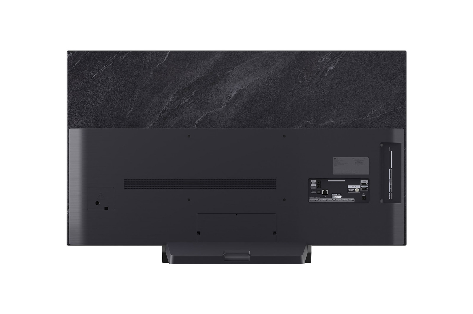 LG OLED evo AI C6 features AI Hub for personalization, with an AI icon above a remote control surrounded by labels for Multi AI Search, AI Concierge, AI Voice ID with My Page, AI Chatbot, AI Picture Wizard, and AI Sound Wizard.