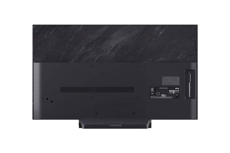 LG OLED evo AI C6 features AI Hub for personalization, with an AI icon above a remote control surrounded by labels for Multi AI Search, AI Concierge, AI Voice ID with My Page, AI Chatbot, AI Picture Wizard, and AI Sound Wizard.