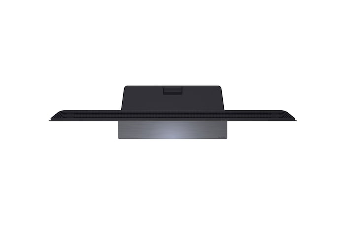LG OLED evo AI C6 is wall-mounted in a styled living space, featuring an ultra-slim design with narrow bezels, and it displays a riverside cityscape at sunset on screen.
