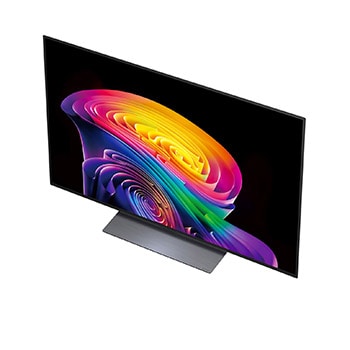 LG OLED evo AI C6 shows a split-screen planet-and-stars scene, comparing an anti-glare matte display with its Perfect Black & Perfect Color display for clearer picture quality in any light, supported by UL certification and Intertek certifications for color volume and color fidelity.