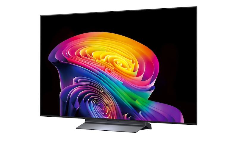 LG OLED evo AI C6 with Brightness Booster Pro shows a dark scene where glowing particles surrounding a deer silhouette, delivering up to 3.2x brighter peak brightness with higher luminance and clearer detail.