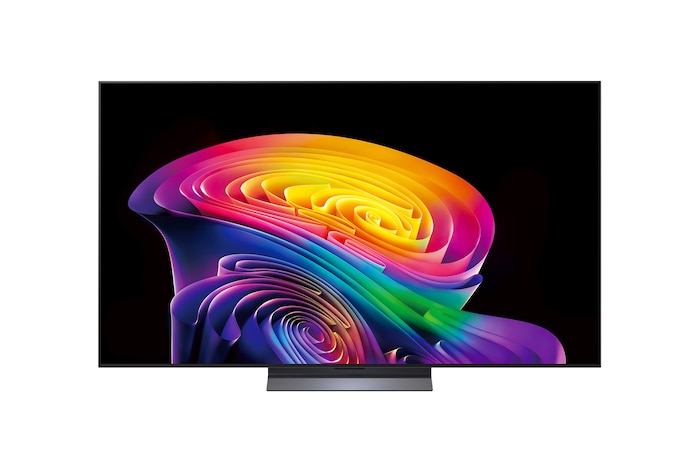 LG OLED evo AI C6 is wall-mounted in a styled living space, featuring an ultra-slim design with narrow bezels, and it displays a riverside cityscape at sunset on screen.