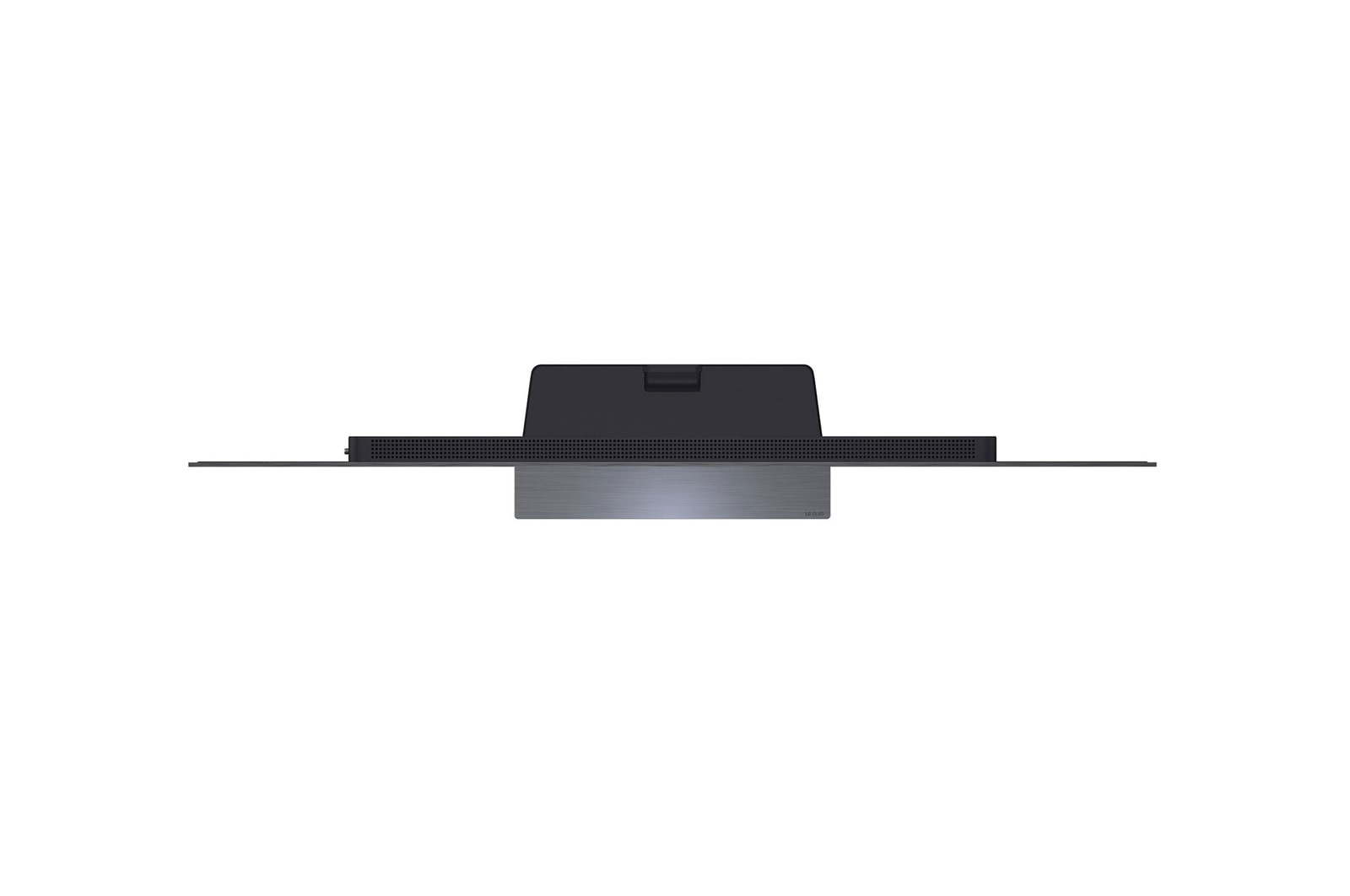 LG OLED evo AI C6 is wall-mounted in a styled living space, featuring an ultra-slim design with narrow bezels, and it displays a riverside cityscape at sunset on screen. 