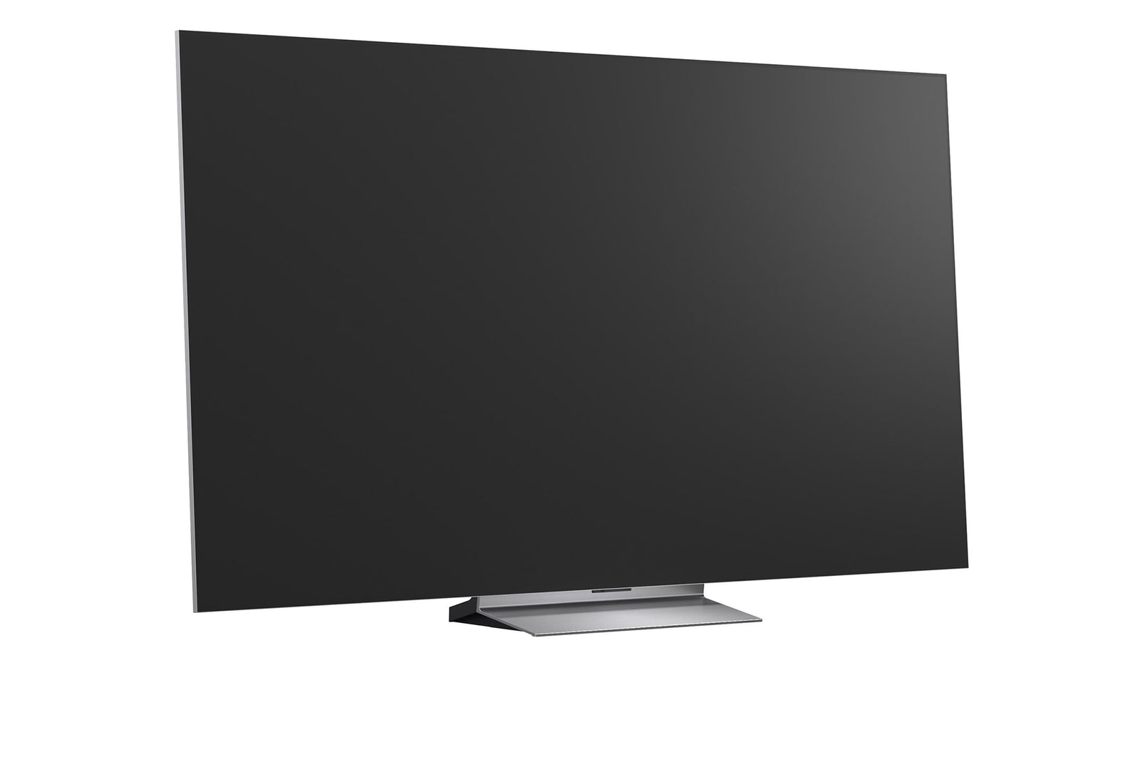 LG OLED evo AI G6 displays a vivid ocean sunset scene, with a soundbar and speaker positioned below the screen, enhancing a calm and atmospheric living space.