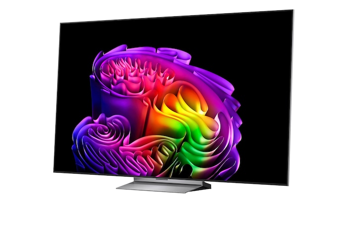 LG OLED evo G6 AI TV’s alpha 11 AI Processor 4K Gen3 glows in purple and blue light on a dark circuit board, highlighting the Dual AI Engine and delivering NPU up to x5.6 faster, CPU 50% faster, and GPU 70% stronger performance.
