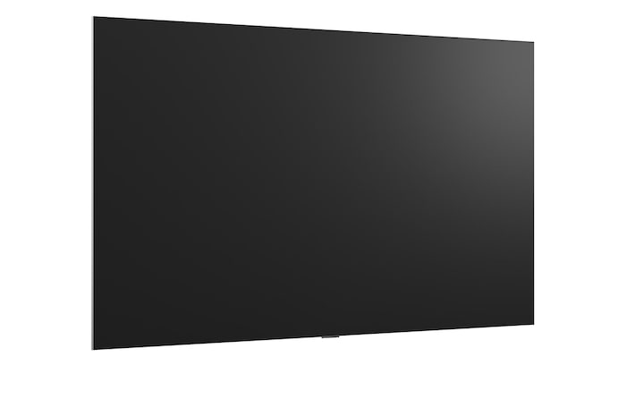 LG OLED evo AI G6, shown from the side, highlights its Flush Fit Gallery Design with a zero-gap wall-mounted installation, displaying a night scene of a lit bridge with reflections on water.