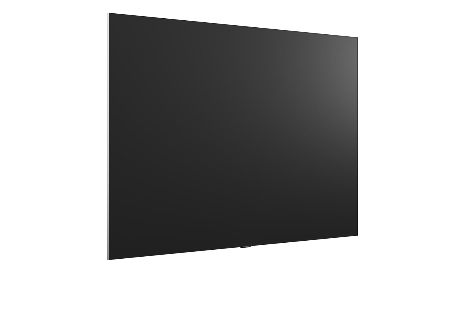LG OLED evo AI G6 is flush-fit wall-mounted in a modern lifestyle living room, displaying a vivid aurora over a serene coastal village, resembling a framed picture on the wall.