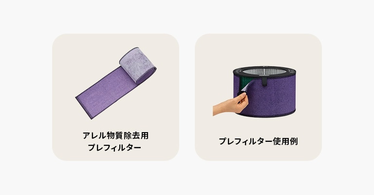 アレル物質除去用プレフィルター＆プレフィルター使用例