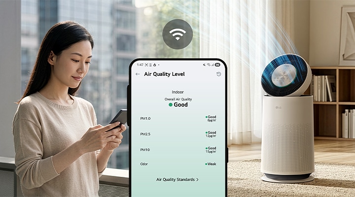 外出先から空気をケア。帰宅後も安心
