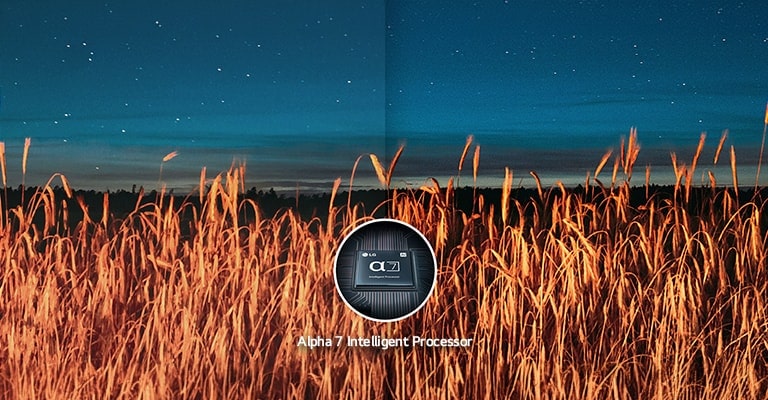 右側の夜景の画像がAlpha 7インテリジェントプロセッサーに最適化され、左側の夜景よりもさらにシャープに細部まで鮮明に映っている。