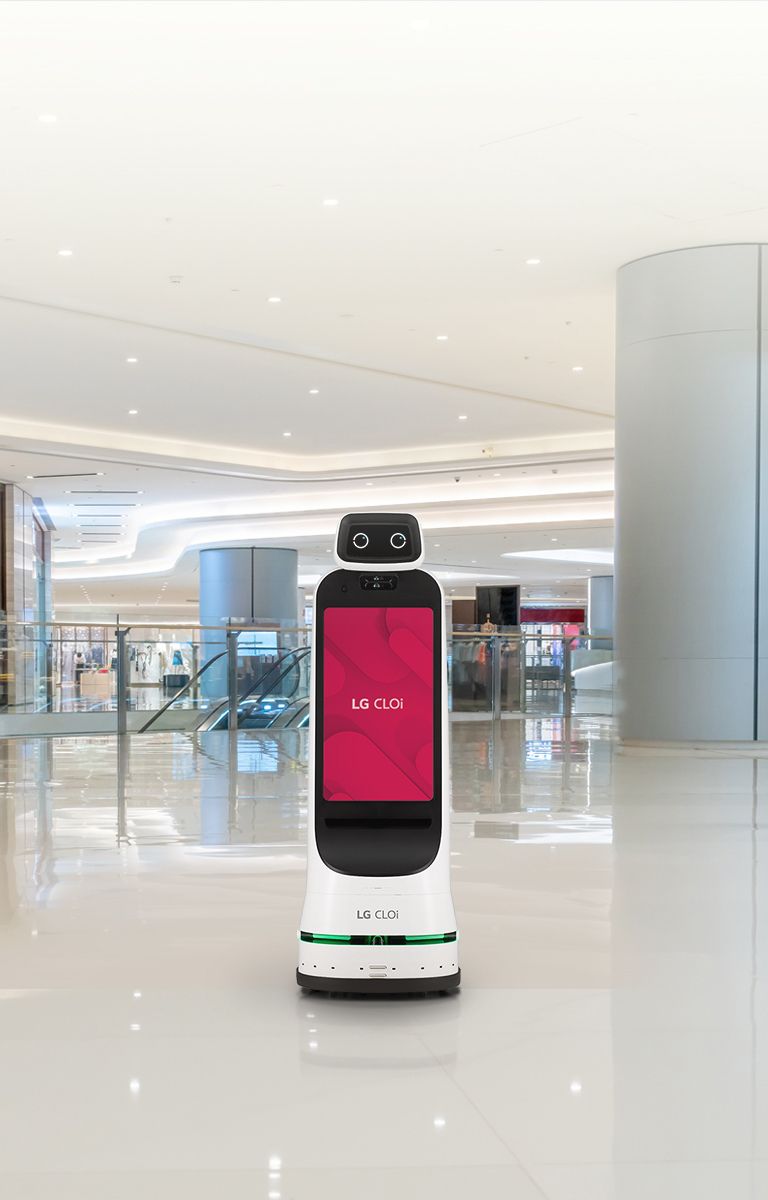 LG CLOi™ GuideBot はAIと自動運転を通じて情報、広告、セキュリティサービスを提供します。