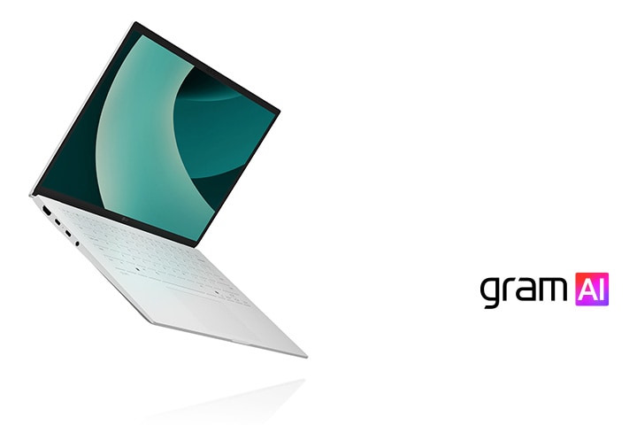 超軽量のデザインを強調する、LG gramノートパソコンの画像。右側には 「体験したことのない軽やかさ」と