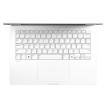 開いているgramノートパソコンの画像。画面にはデータダッシュボードが映し出され、製品の下に表示された「27.5時間」と「77 Wh」の文字が長いバッテリー駆動時間を表している。