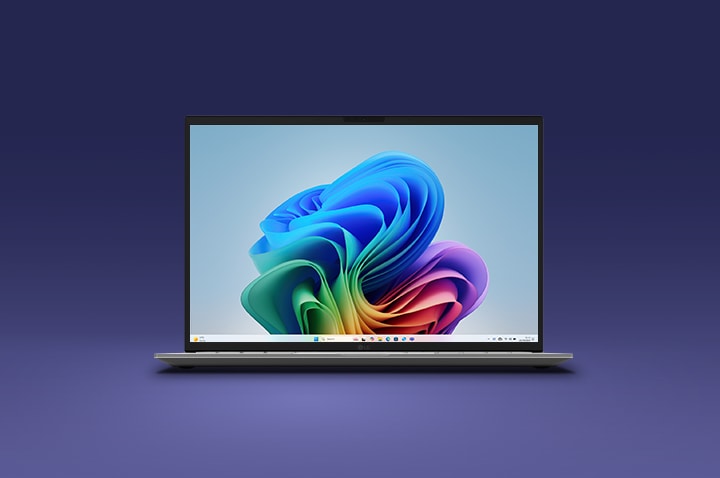 This image shows an LG Gram AI laptop on a dark background, illustrating remote security protection through ThinQ, with the device displayed as securely managed and protected even when accessed or controlled remotely.