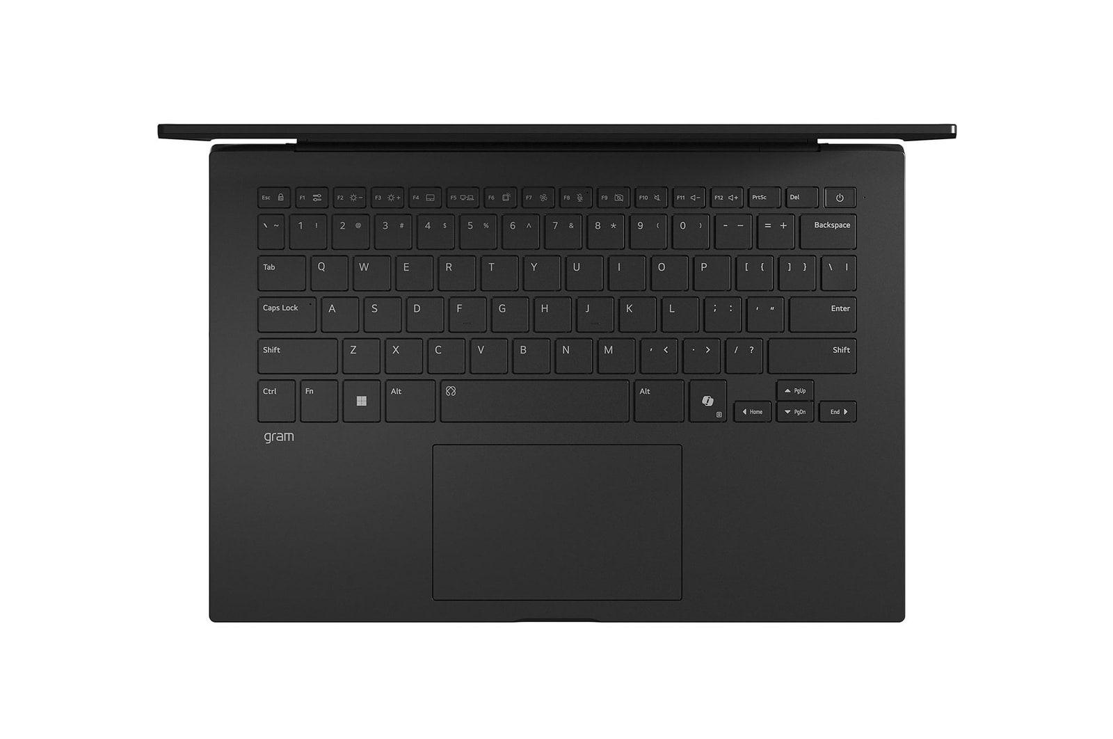 A front view of an LG gram Pro laptop featuring a 14-inch WUXGA display. Icons above the device indicate DCI-P3 99% (Typ.) color gamut, 1200:1 contrast, and 16:10 aspect ratio. The screen shows a vivid, high-contrast image.