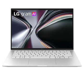 A floating LG gram Pro AI laptop shown from multiple angles, highlighting its slim and lightweight design. The image presents key features including 1,120 g weight, 15.7 mm thin body, Windows 11 Home Copilot+ PC, AMD Ryzen AI processor, on-device and cloud AI support, a 14-inch 16:10 display, DCI-P3 99% color gamut, and a variable refresh rate of 60 Hz.