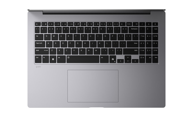 開いているgramノートパソコンの画像。画面にはデータダッシュボードが映し出され、製品の下に表示された「27.5時間」と「77 Wh」の文字が長いバッテリー駆動時間を表している。
