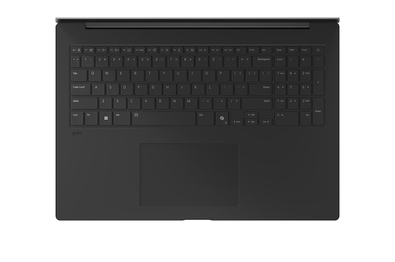 開いているgramノートパソコンの画像。画面にはデータダッシュボードが映し出され、製品の下に表示された「27.5時間」と「77 Wh」の文字が長いバッテリー駆動時間を表している。