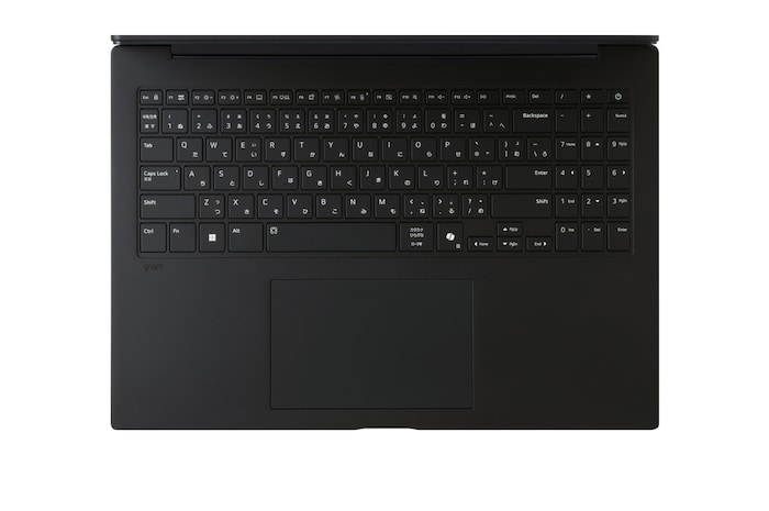 開いているgramノートパソコンの画像。画面にはデータダッシュボードが映し出され、製品の下に表示された「27.5時間」と「77 Wh」の文字が長いバッテリー駆動時間を表している。