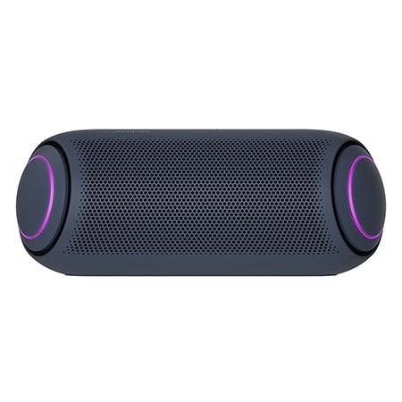 紫のライトの LG XBOOM Go の正面画像。