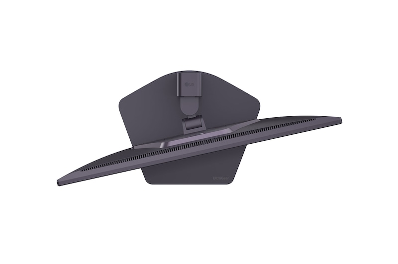 Tampilan depan dan samping monitor gaming yang menggambarkan dimensi keseluruhan dan desain profilnya.