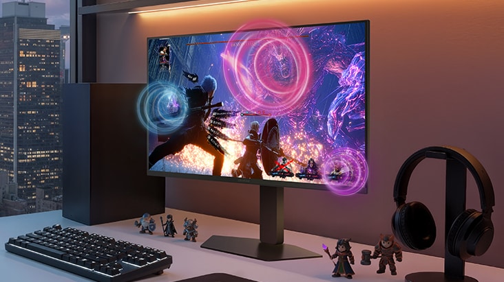 UltraGearゲーミングモニター（27GM950B）は内蔵スピーカーとAIサウンドにより、クリアで没入感のあるゲームオーディオを実現します
