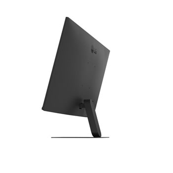 LG FHDモニターの前面と側面図。製品寸法がミリメートルで表示されています。