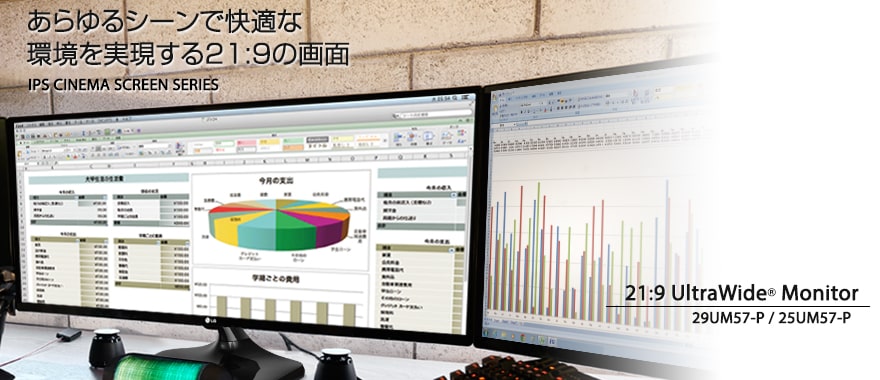 LG社製 25UM57 ウルトラワイド LG 25UM57-Pr: LED Monitors with 21:9 Ultrawide Full HD