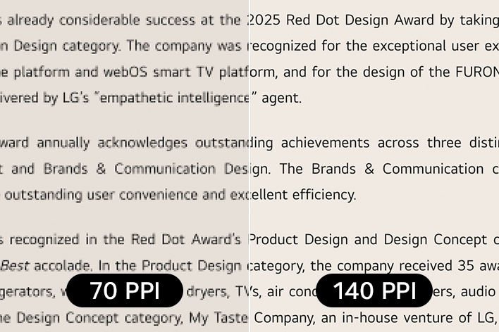 UltraGear gaming monitor (32GX870B) with 140 PPI for precision and clarity in productivity compared to 70 PPI
