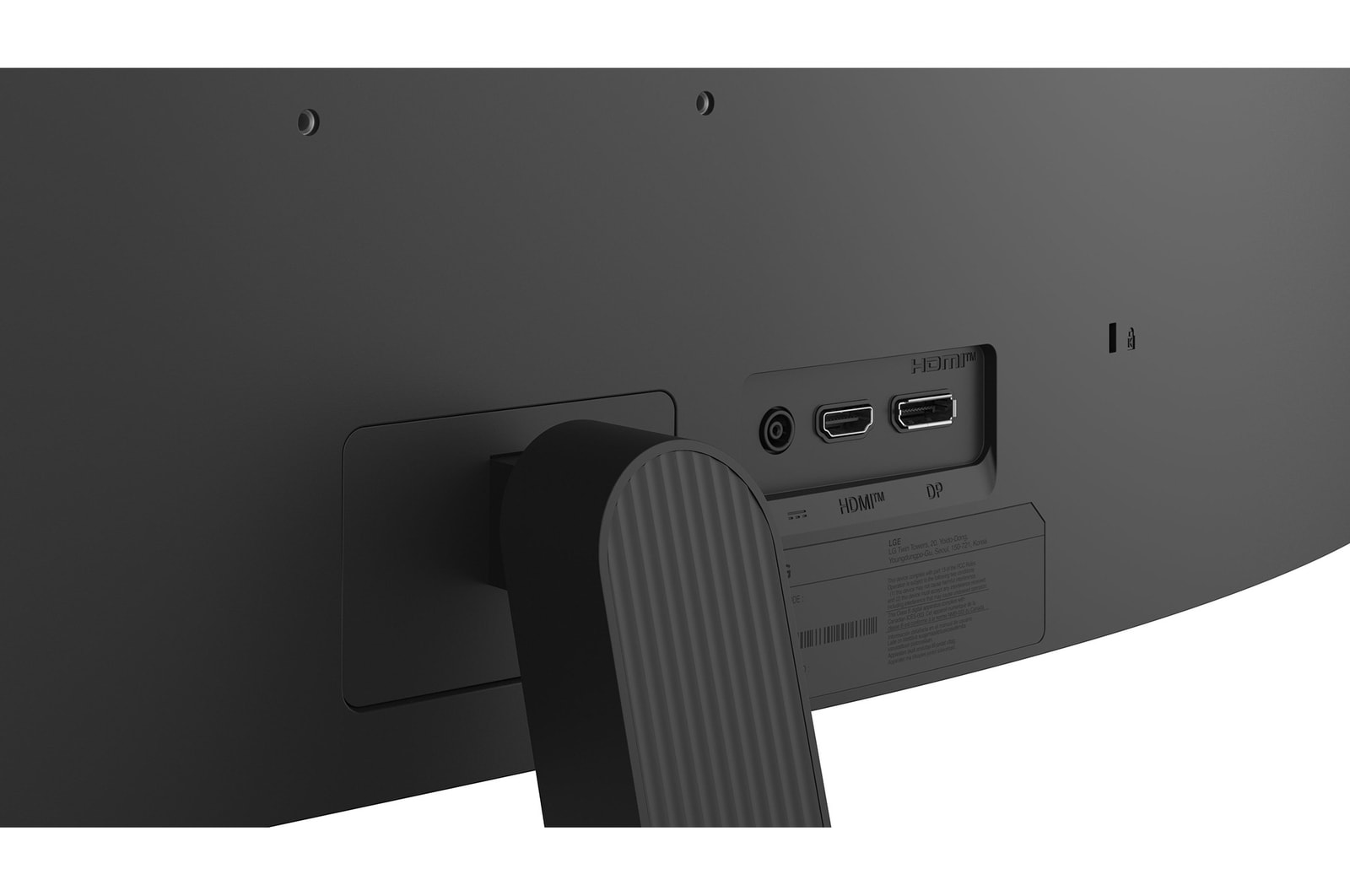 LG UltraWide Curved MonitorにLG Switchアプリのインターフェースを映し、画面レイアウトの制御と画質モードの調整を表示。