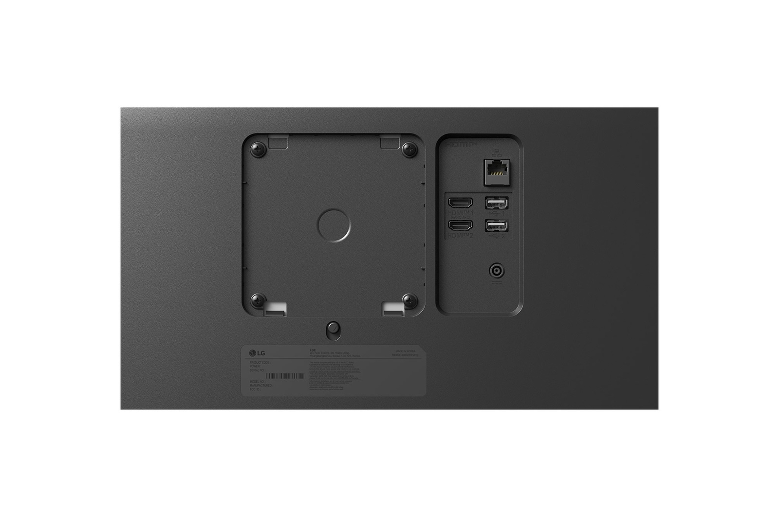 スリムベゼルデザインとすっきりとしたディスプレイレイアウトのLGスマートモニターの前面です。