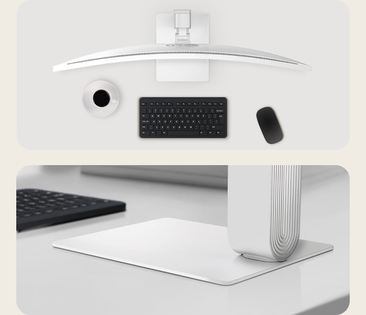 An image of a display combining a smart monitor and a stand.
