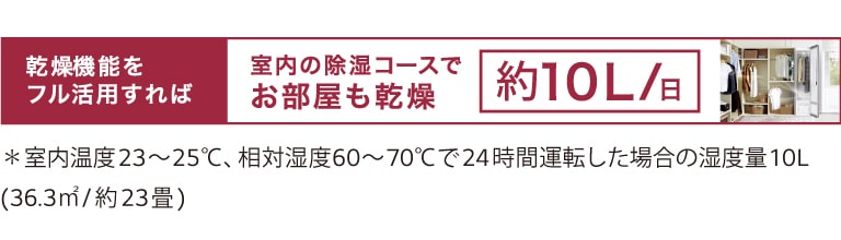 室内の除湿コースでお部屋も乾燥_約10l/日 注意事項があります。