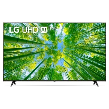インフィル画像と製品ロゴ付きの LG UHD テレビの正面画像
