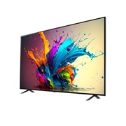 若干角度をつけたLG QNED TV、QNED90の左向きの側面画像