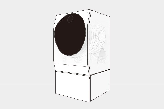 ブラック円形のドアの寸法を示すLG SIGNATURE洗濯機のインフォグラフィック画像